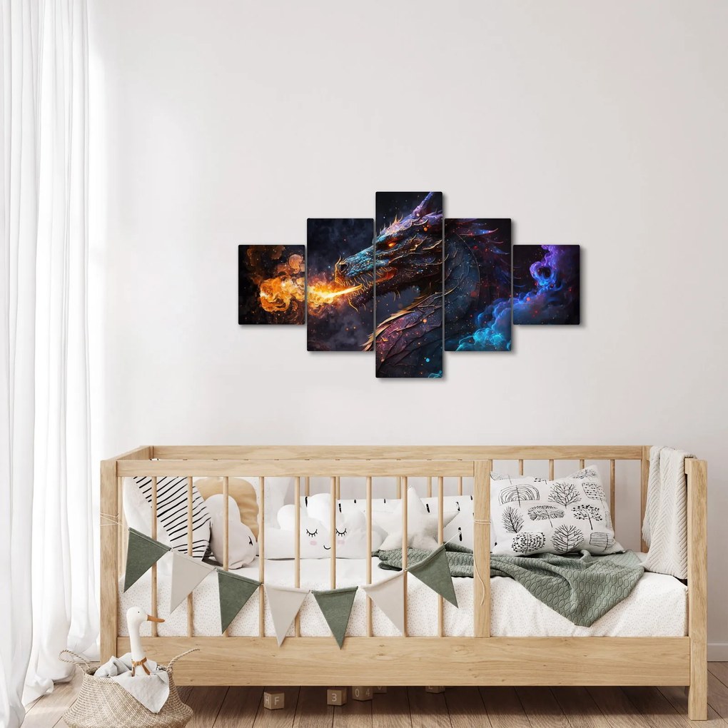 Obraz - Smok plujący płomieniami (125x70 cm)