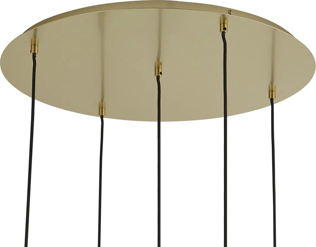 Lampa wisząca w stylu Hotel Chic, mosiądz z niebiesko-zielonym szkłem, 5-punktowa - Qara