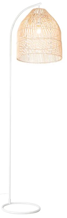 Lampa podłogowa rustykalna biała z rattanu - Sam