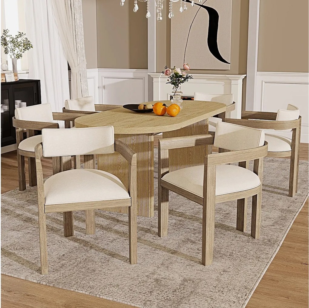 Zestaw 6 krzeseł do jadalni z litego drewna - 57,5 x 60,5 x 78,5 cm - styl nowoczesny - len - naturalny