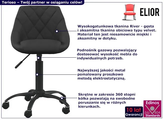 Czarny tapicerowany fotel obrotowy - Logido