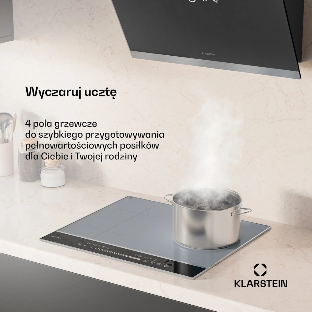 Klarstein DualTone 60cm Płyta Indukcyjna 4 Strefy Gotowania Srebrny