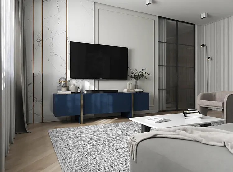 Granatowa długa szafka rtv Z8-H36