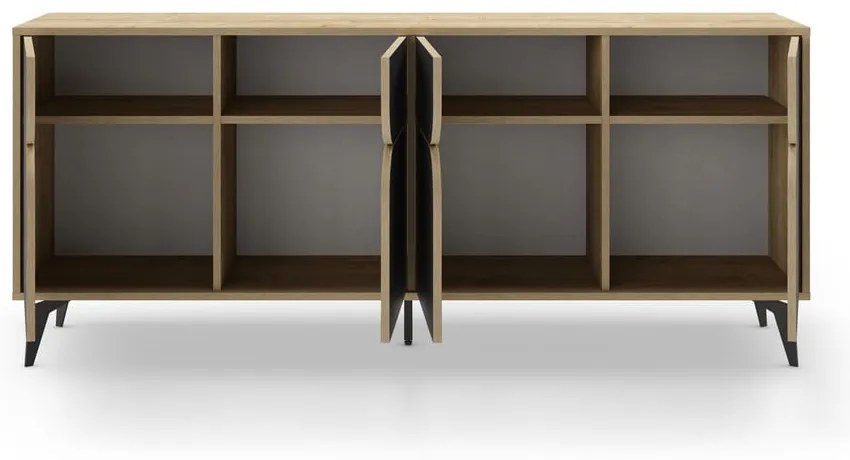 Czarna niska komoda w dekorze dębu 185x79 cm Nola – Marckeric
