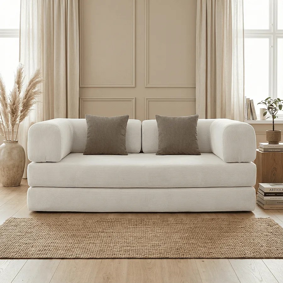 Coco Living Sofa rozkładana Kaia – biały/brązowy