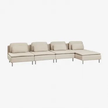 Sofa Modułowa Oriol 4-częściowa, Prawa, Leżanka Szezlong Bez Podłokietników & Tkaniny Beżowy Krem - Sklum
