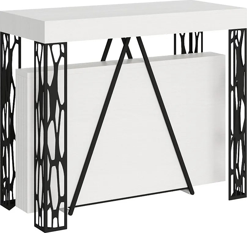 Konsola rozkładana 90x40/196 cm Kerpa Small frassino biała rama w kolorze antracytu