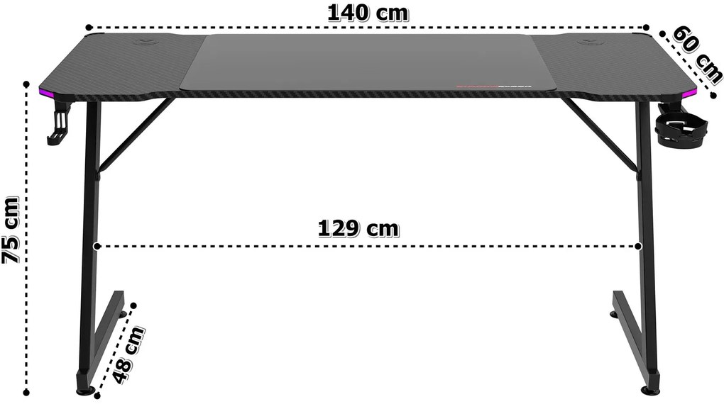 Biurko czarne gamingowe LED RGB L9-K96