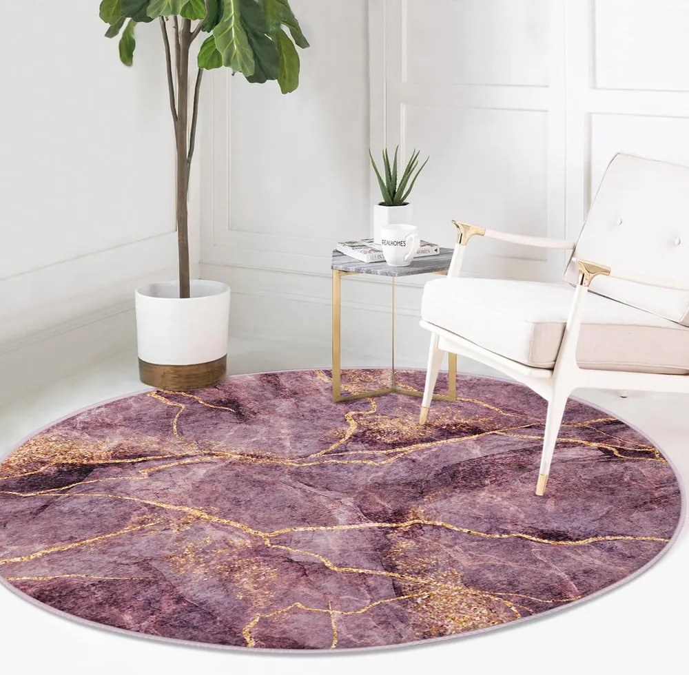 Różowy okrągły dywan odpowiedni do prania i robotów sprzątających ø 120 cm Comfort – Mila Home