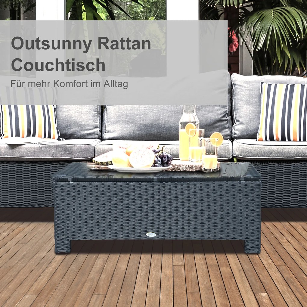 Outsunny Stolik Boczny Ogrodowy z Technorattanu Czarny Praktyczny Design 85x50x39cm | Aosom PL