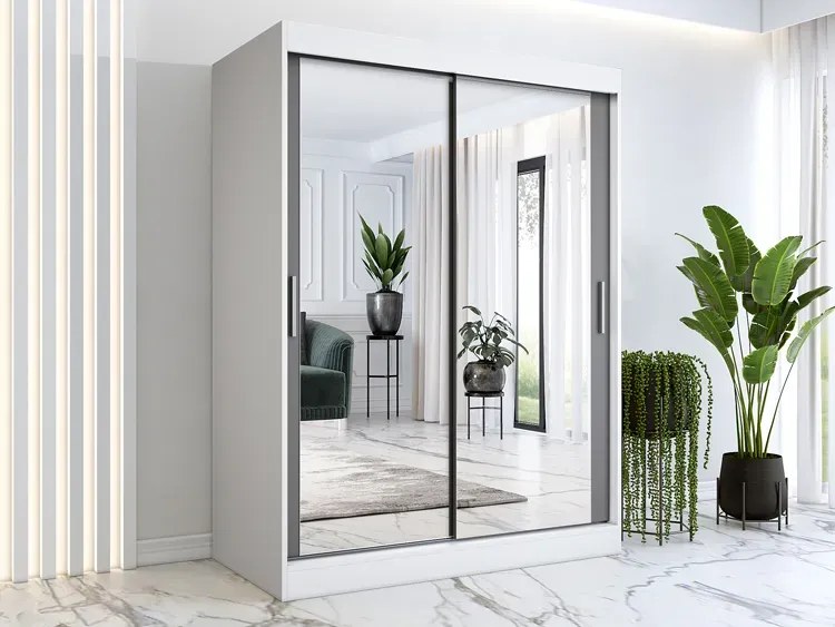 Szafa przesuwna z lustrem 150 cm biel + antracyt - Kukkin 4X