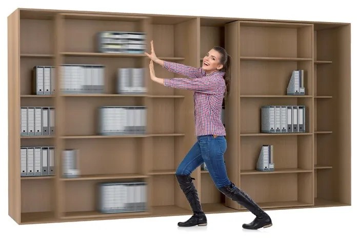 Dwurzędowa biblioteka przesuwna DOUBLE, 1800 x 700 x 2000 mm, czereśnia