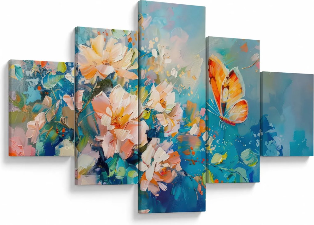 Obraz - Motyl i kwiaty, obraz olejny II. (125x70 cm)