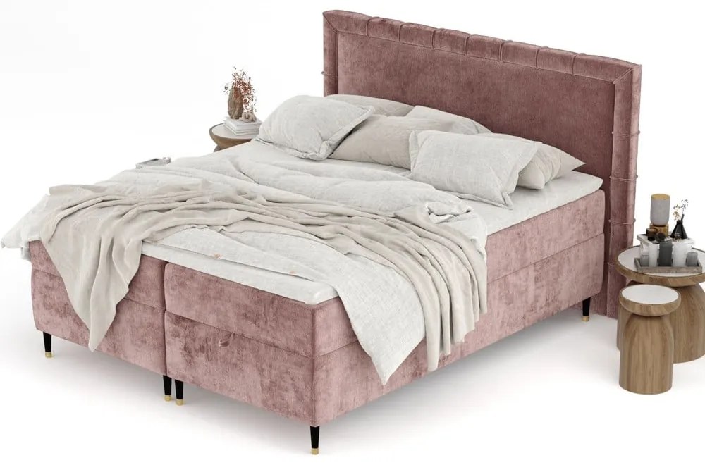 Różowe łóżko boxspring ze schowkiem 160x200 cm Voyage – Maison de Rêve