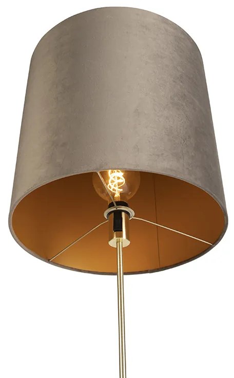 Lampa stojąca złota/mosiężna z abażurem z weluru taupe 40/40 cm - ParteWiejski/ Rustykalny / Vintage Oswietlenie wewnetrzne