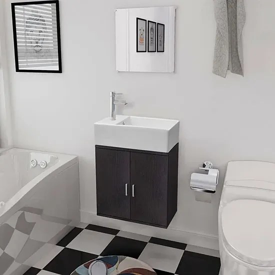 Czarny minimalistyczny zestaw mebli łazienkowych - Nyos 6X
