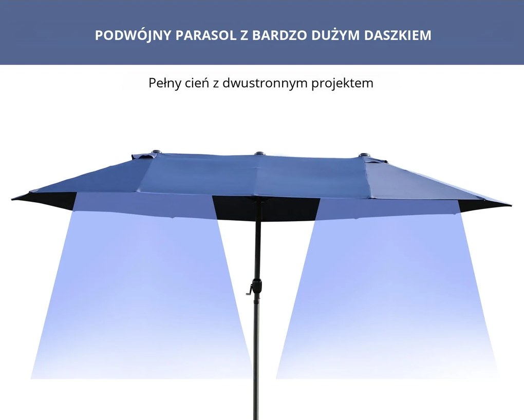 Outsunny Podwójny Parasol Ogrodowy Marketowy na Taras z Korbą Niebieski Owal 460 x 270 x 240 cm