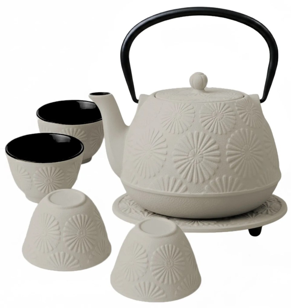 Dzbanek żeliwny z czarkami i podstawką KOGA, 1200 ml