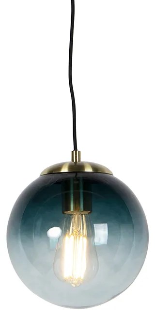 Lampa wisząca w stylu art deco mosiądz z oceanicznym niebieskim szkłem 20 cm - Pallon ArtDeco Oswietlenie wewnetrzne