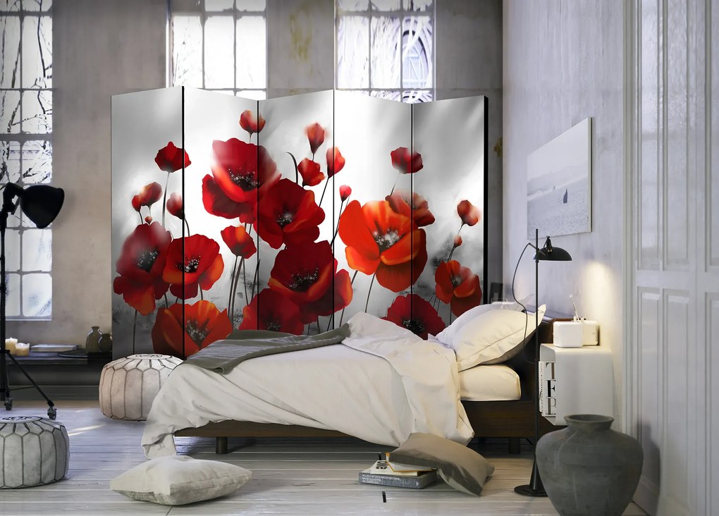 Parawan akustyczny Kwiaty 225x172 cm 5-częściowy szary ARTGEIST B
