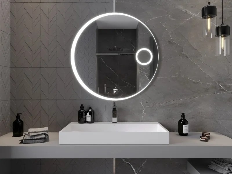 Mexen Ella lustro łazienkowe podświetlane z lusterkiem kosmetycznym, okrągłe 90 cm, LED 6000K, antypara - 9811-090-090-611-00