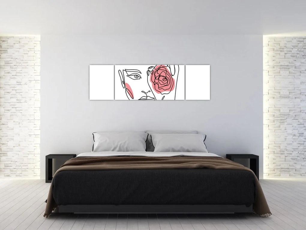 Obraz - Line art twarz z różą (170x50 cm)