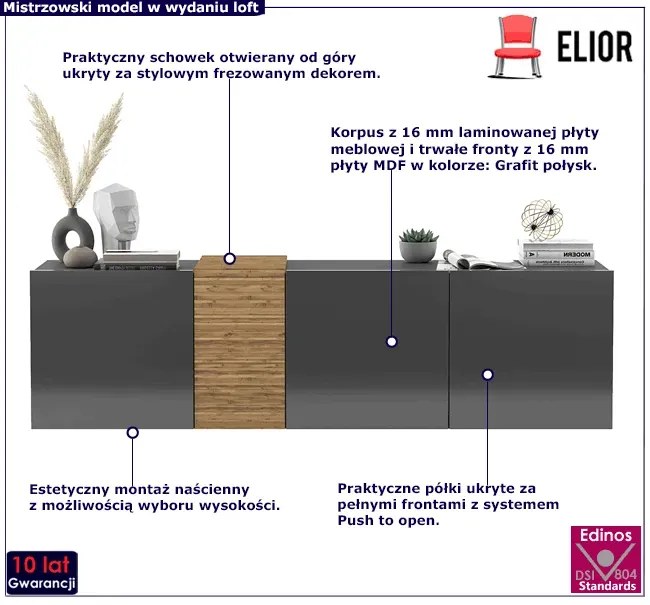 Wisząca szafka rtv grafit połysk L5-K80