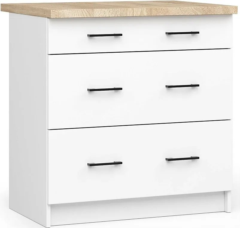 Szafka kuchenna AKORD S80 z blatem system OLIWIA Biała 80 cm 3 szuflady kolor Biały mat 80x46x85 cm