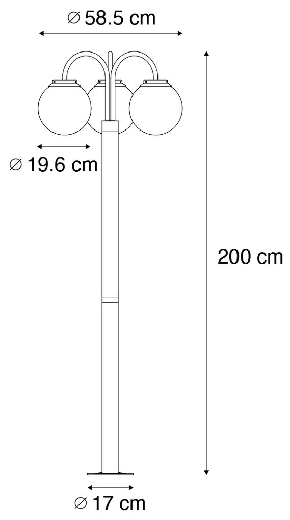 Zewnetrzna Latarnia czarna z przezroczystym szkłem 200 cm 3-światła IP44 - Sfera Nowoczesny Oswietlenie zewnetrzne