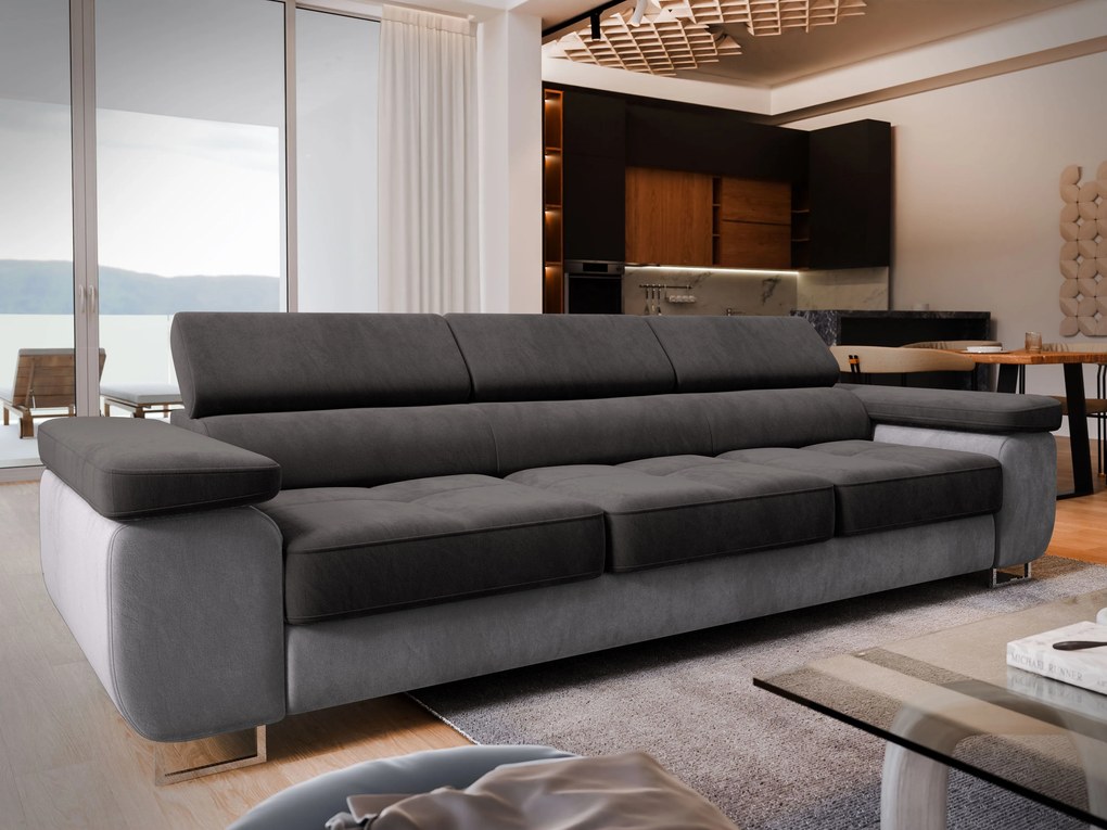 Masseno Sofa MOSINE z funkcją spania, Rozkładana sofa z regulowanymi zagłówkami - Czarny, MONOLITH 95 + MONOLITH 84