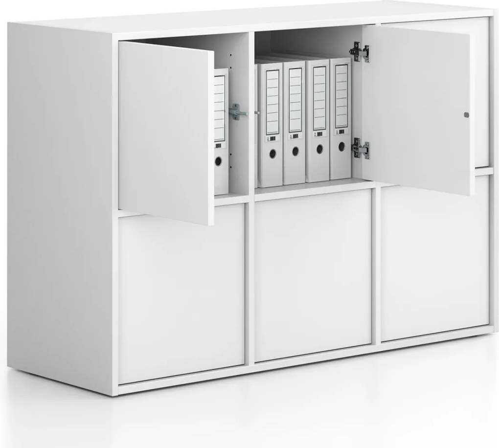 Szafa biurowa FRAME, niska, 6x drzwi, 1299 x 450 x 881 mm, PUSH-lock, biały