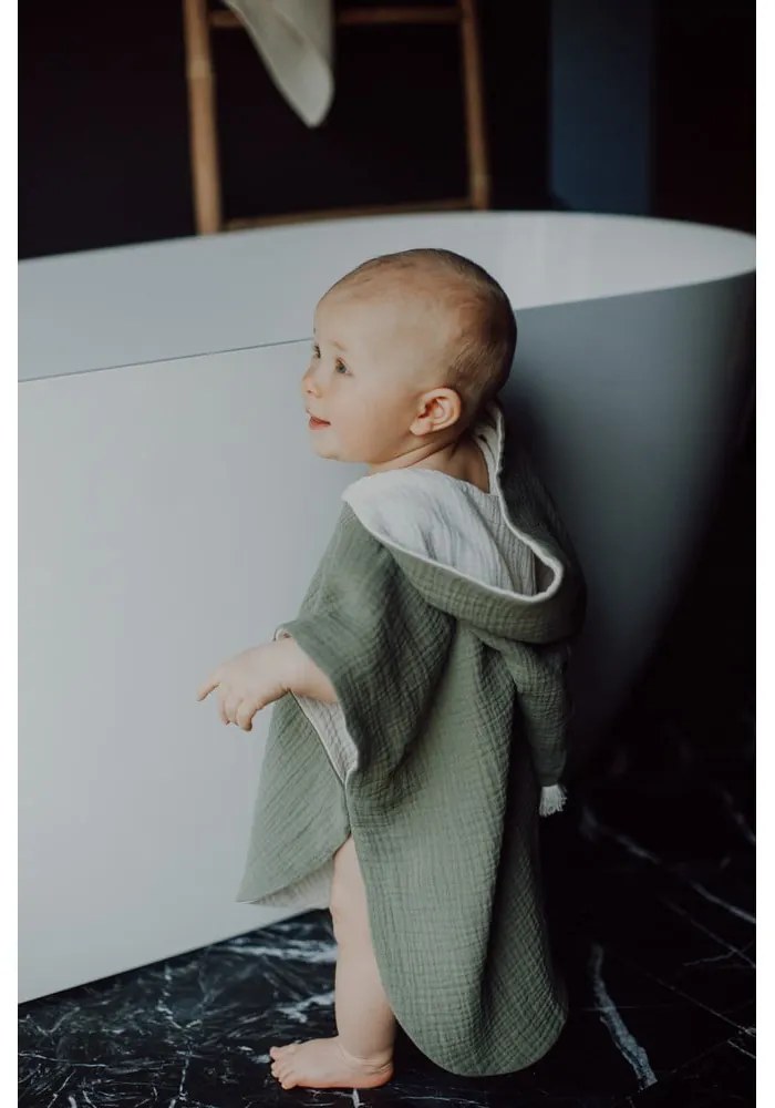 Muślinowe poncho dziecięce w kolorze khaki rozmiar S – Malomi Kids