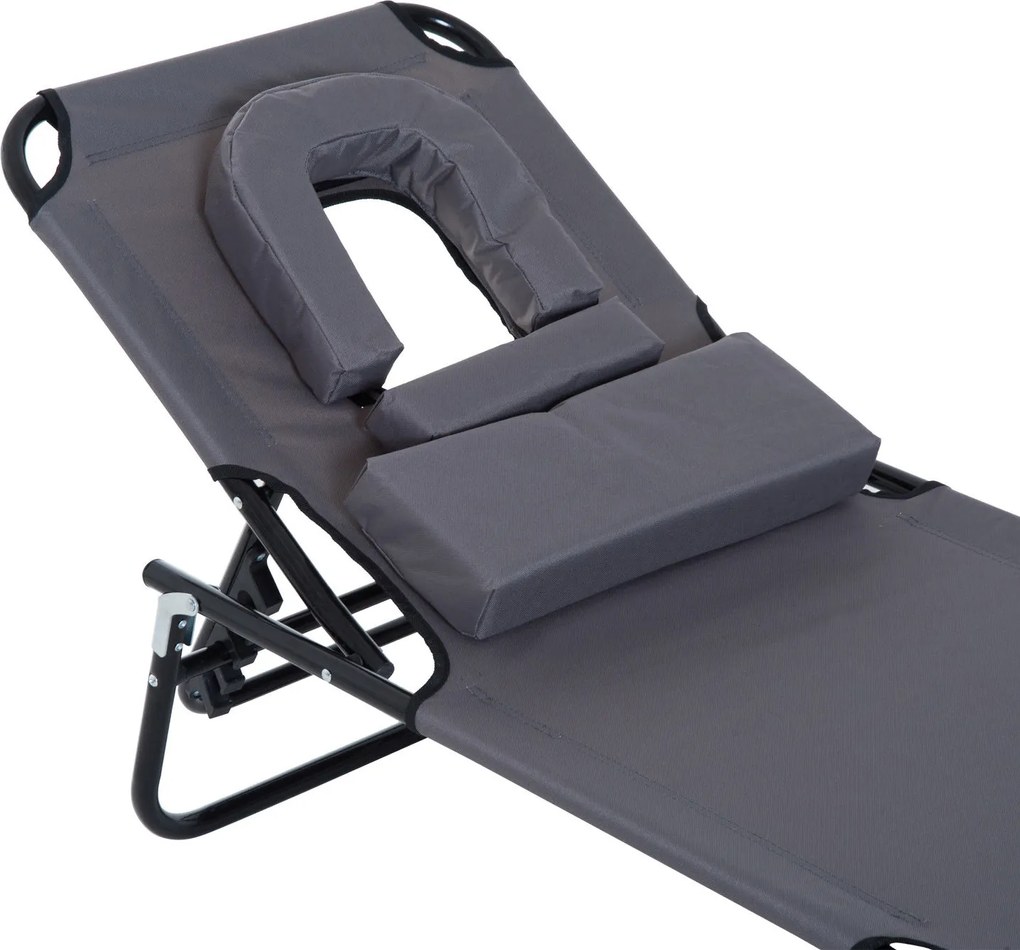 Outsunny Leżak do Opalania z Okienkiem do Czytania Otwór na Twarz Funkcjonalny Szary | Aosom PL