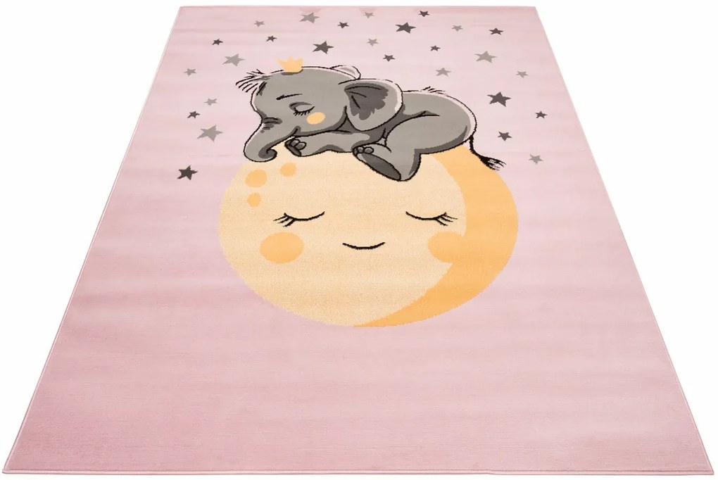 Różowy dywan ze śpiącym słoniem L8-W63