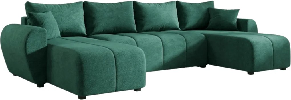 Rozkładana sofa narożna w kształcie U SEVIO 311x145 cm, butelkowozielona + 2 poduszki GRATIS