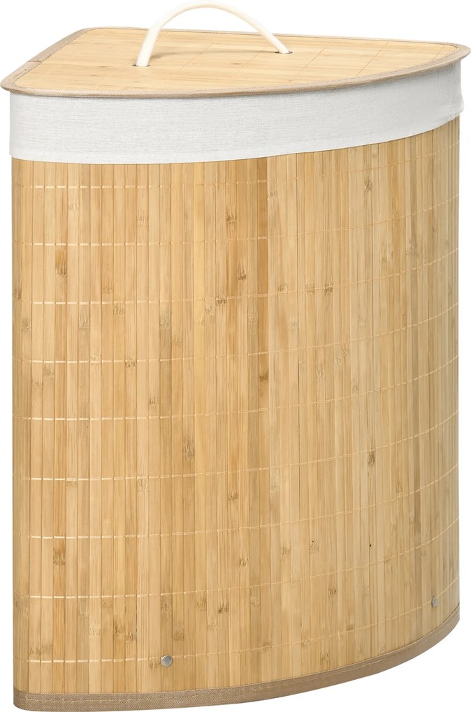 HOMCOM 55L Kosz na bieliznę z pokrywą, uchwytem, sorter prania z wymiennym workiem na pranie dla łazienki, bambus, naturalny