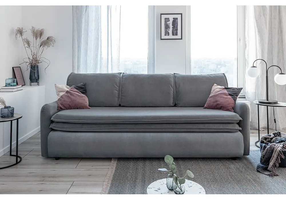 Szara aksamitna rozkładana sofa Miuform Tender Eddie