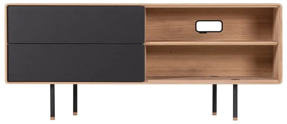 Czarno-naturalna szafka pod TV z litego drewna dębowego 150x64 cm Fina – Gazzda