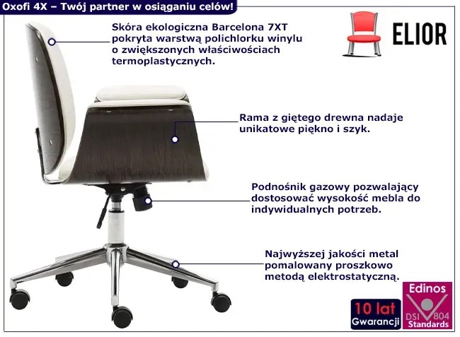 Biały nowoczesny fotel obrotowy z ekoskóry - Oxofi 4X