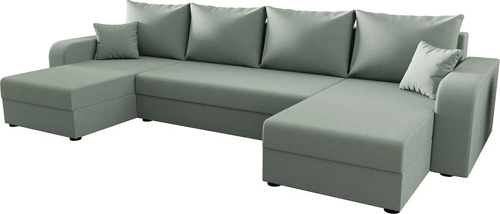 BEDANTE narożnik w kształcie U HEWLET U BIS Cosmic 16 jasnozielony z funkcją spania sofa w kształcie litery U z pojemnikiem na pościel