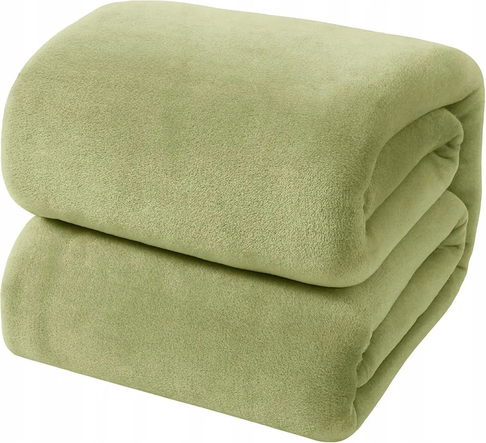 Koc gładki oliwkowy 200x220 miękki ciepły dwustronny elegancki pled narzuta