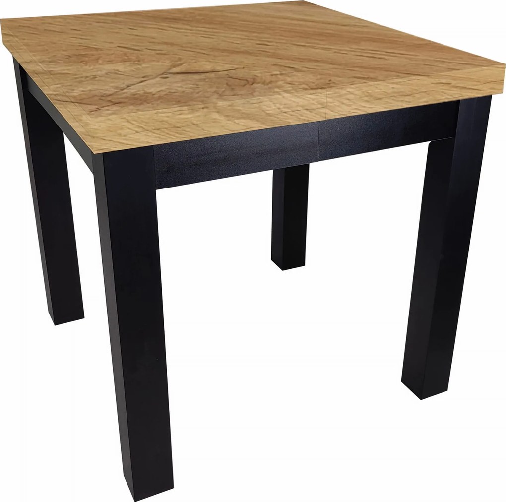 Stół prostokątny rozkładany 80x80/240 czarne nogi, Dąb Wotan + nogi drewniane
