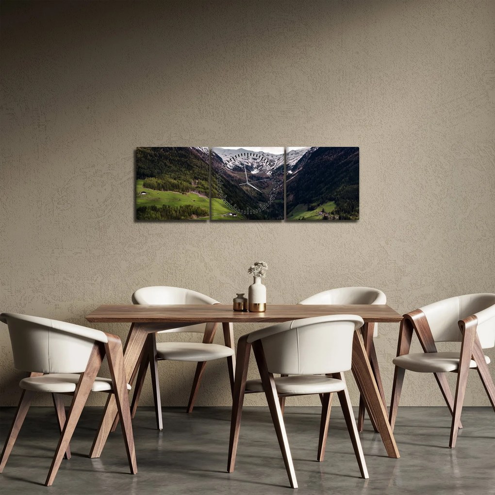 Obraz - Dolina pod górami (z zegarem) (90x30 cm)
