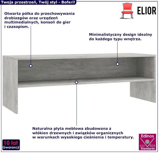 Minimalistyczna szafka RTV z półka beton - Sarsa