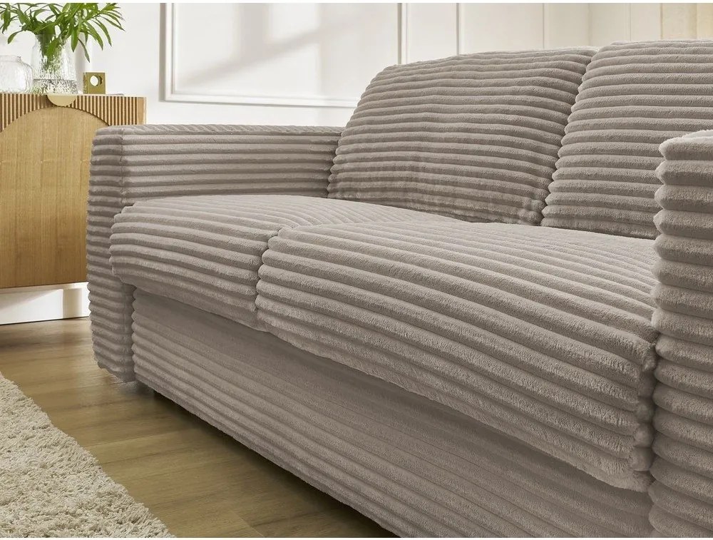 Szarobrązowa sztruksowa rozkładana sofa do spania 240 cm Hugo – Bobochic Paris