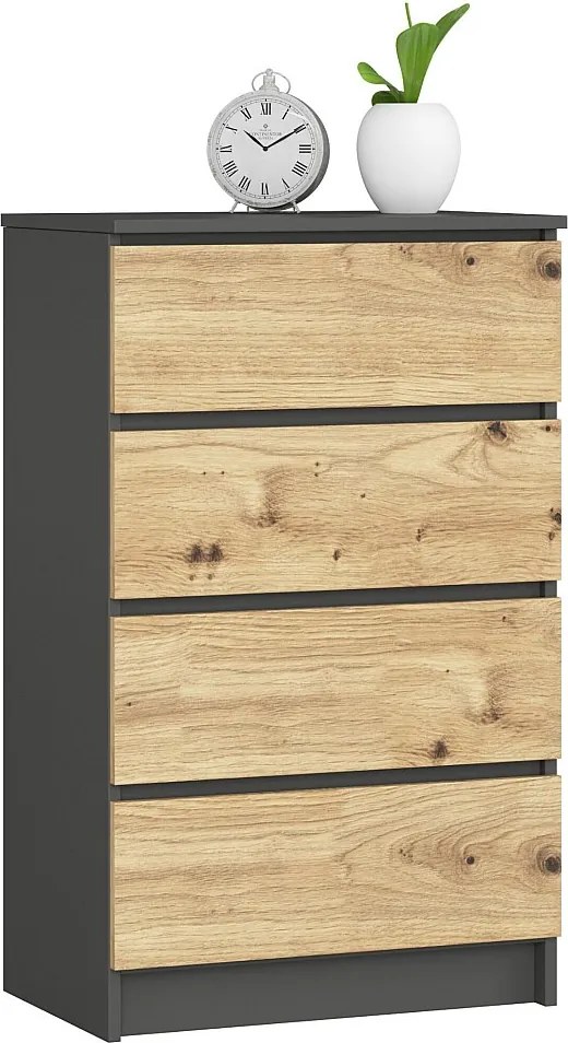 Komoda AKORD K60 Grafit Szary 60 cm 4 szuflady kolor Dąb Artisan mat 60x40x99 cm