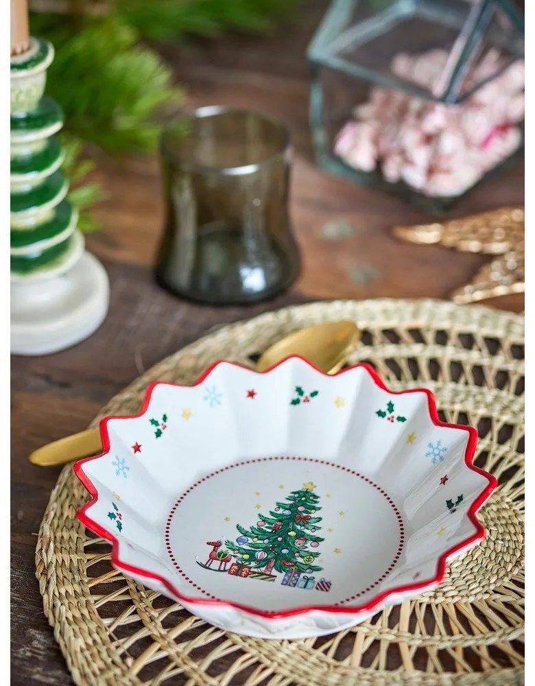 Czerwono-kremowy ceramiczny talerz do serwowania ze świątecznym motywem ø 20 cm Naive – Bloomingville
