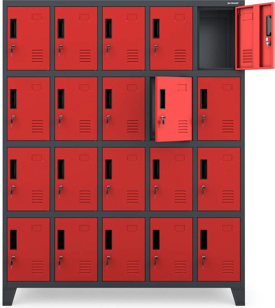 Szafa BHP 20-skrytkowa 136x45x172 cm Robert, antracyt/czerwony
