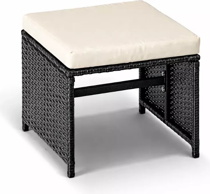 Zestaw mebli ogrodowych Concept technorattan 4 fotele + 2 pufy stół szkło hartowane czarny/kremowy taras balkon patio