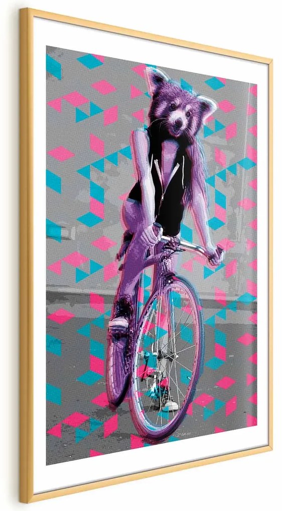 Plakat Szop na rowerze 21x30 cm z ramą złotą z marginesem ARTGEIST B